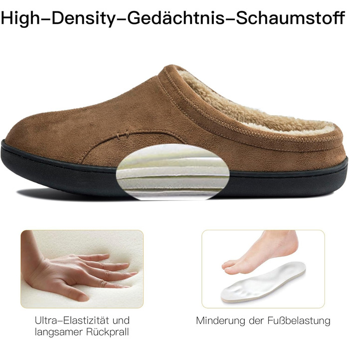 Чоловічі домашні тапочки з меморі-піною, теплі зимові тапочки, з підкладкою, сліпони з неслизькою гумовою підошвою, для дому та вулиці, 49/50 EU, Коричневі