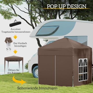 Outsunny 2x2m (6.5 x 6.5ft) Waterproof Gazebo, Pop-up Folding Canopy with 4 Side Walls, Drain Holes, Windows, Foldable Party Tent, UV 30+, Garden Tent with Carry Bag, Garden Gazebo for Patio, White (Brown)