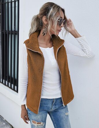 Жіноча жилетка Rapbin з флісу Teddy, тепла безрукавка на осінь/зиму, м'яка плюшева жилетка, повсякденний однотонний верхній одяг (XL, Коричневий)