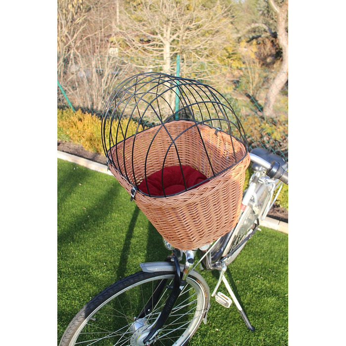 Корзина для велосипеда для собак з ручки з ротангу з металевою сіткою та подушкою XL або XXL. Велосипедна корзина для собак, корзина для тварин, корзина для покупок, натуральний матеріал (з подушкою)