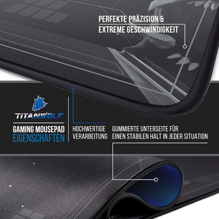 Ігровий килимок для миші TITANWOLF XXL Speed Gaming Mousepad, 900 x 400 мм, великий килимок на стіл для підвищення точності та швидкості