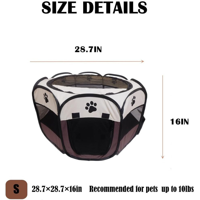 Переносне огорожа для тварин, вольєр для собак та котів, кроликів, тренувальний намет для домашніх тварин, для дому та вулиці (Розен), коричневий