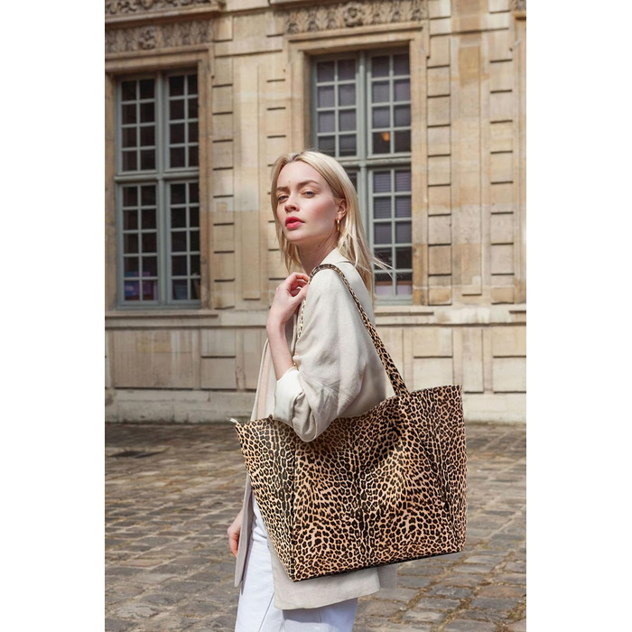 Сумка жіноча KALIDI шопер велика зі шкірозамінника з блискавкою для роботи, покупок, школи (Леопард)