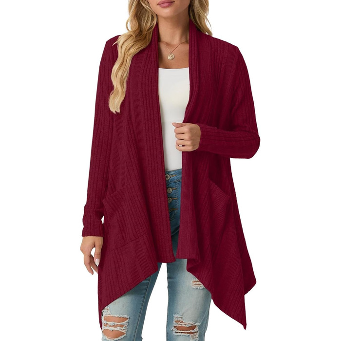 Жакет GRECERELLE з м'якої в'язки, колір бордовий, з кишенями, легкий, асиметричний, розмір M