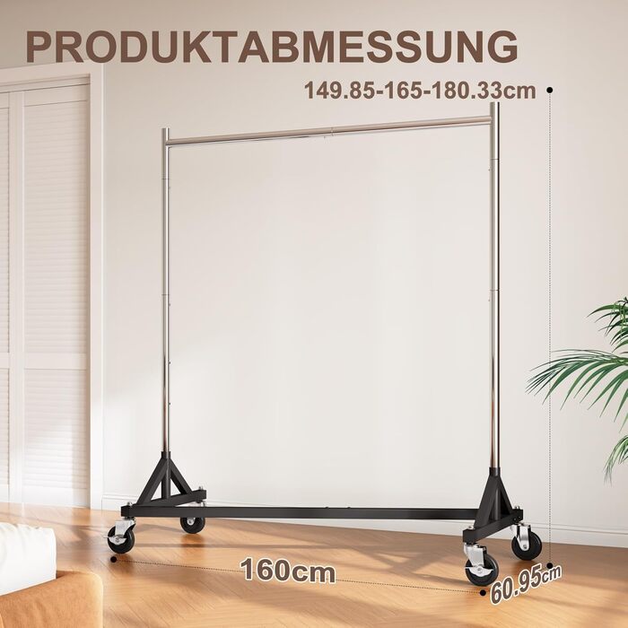 Commercial Clothes Rack with Z-Frame, 182 kg Load Capacity, Heavy-Duty Clothes Rail on Wheels, Adjustable Coat Rack for Hanging