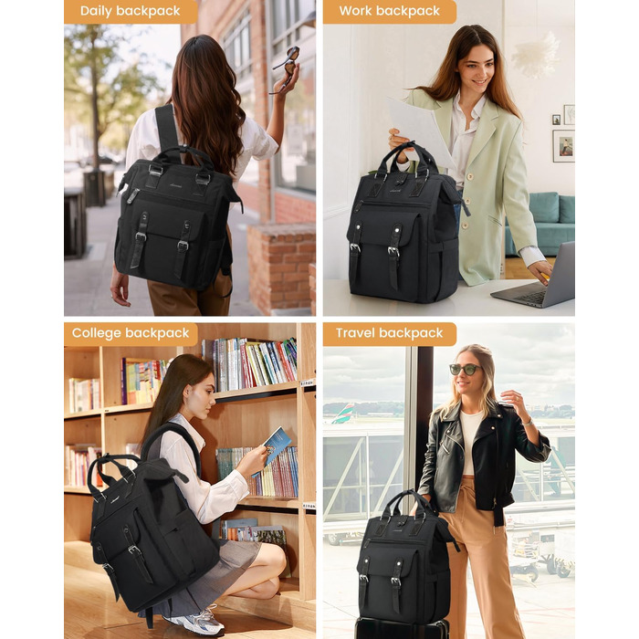 LOVEVOOK Рюкзак для жінок, великий рюкзак для ноутбука, шкільний рюкзак для дівчаток та підлітків 17 дюймів з кишенею для кабелю, водонепроникний туристичний рюкзак, шкільна сумка, рюкзак, елегантний для університету, роботи, бізнесу, подорожей, чорний 17