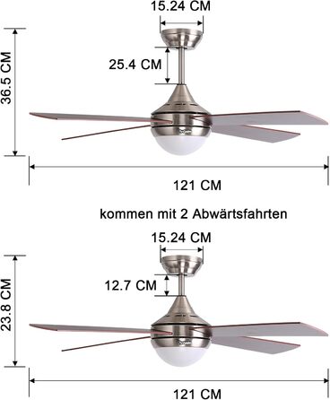 Стеляний вентилятор Ovlaim 122 см з регульованою LED-підсвіткою та пультом керування, коричневий, 6 швидкостей, DC мотор, тихий, для спальні/тераси