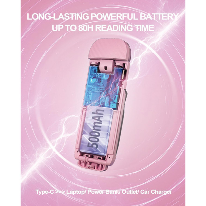 Кліпса-лампа для читання HEMONNKAM, рожева, акумуляторна, світло для читання в ліжку