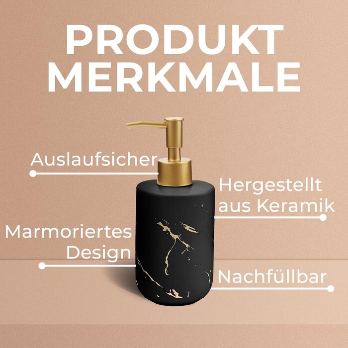 Дозатор для мила JJ PRIME керамічний, 400 мл, чорний, для ванної/кухні