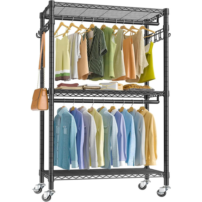 Clothes rack, clothes rod, rolling clothes rack, rolling clothes rod, sturdy clothes rack, clothes rack with wheels 90x43.5x180cm, load capacity 100kg