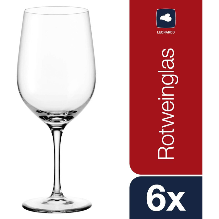 Leonardo Ciao+ Red Wine Glasses, Set of 6, Red Wine Goblets with Drawn Stem, Dishwasher-Safe Wine Glasses, Height 22.5 cm, 610 ml, 061449