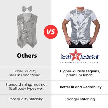 Срібна жилетка з паєтками та краваткою Dress Up America для чоловіків, V-подібний виріз