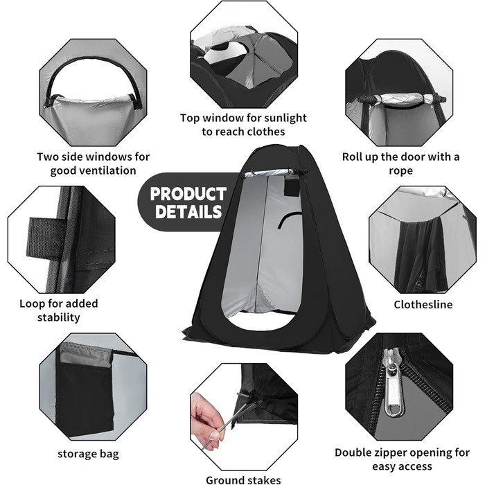 Portable Pop-Up Shower Tent - Outdoor Privacy Shelter for Beach, Camping, Hiking & Fishing - UV Protection (59