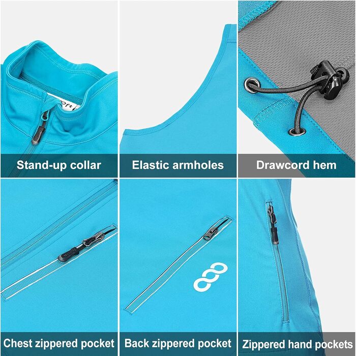 Жіноча легка бігова жилетка Softshell, Outdoor, вітро- та водонепроникна, дихаюча, для бігу, гольфу, хайкінгу, блакитна, розмір L