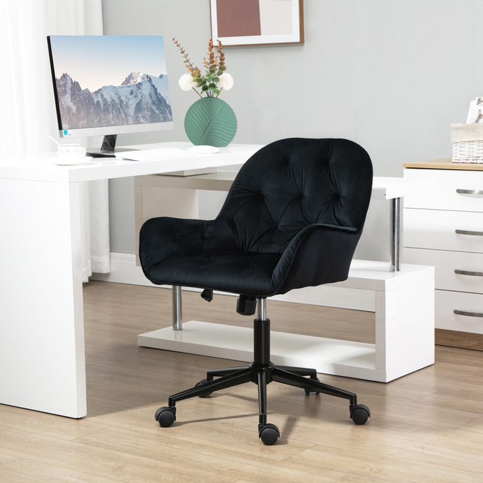 Vinsetto Living Room Chairs, Height-Adjustable Swivel Chair, Height-Adjustable Desk Chair, Velvet Look, Black | Aosom