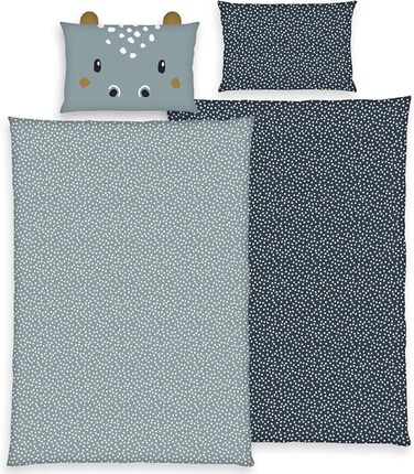 Дитяча постільна білизна (комплект 2 шт.) з 100% бавовни Oeko-Tex: ковдра 100x135 см та подушка 40x60 см, на блискавці, дихаюча, регулює температуру, з тваринами (Гіпопотам)