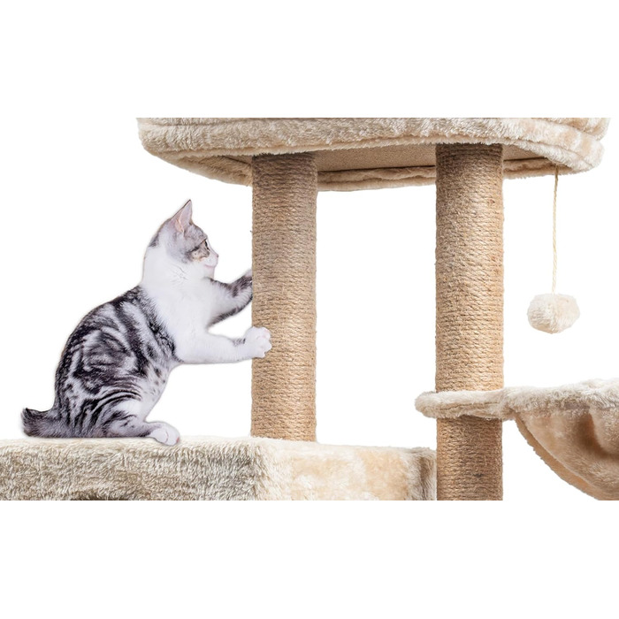 Клітка-кіт для котів Kratzbaum 145 см: Кліматичний комплекс з сизалевих стовпів, печери, платформ та лежанки для кошенят (Бежевий)