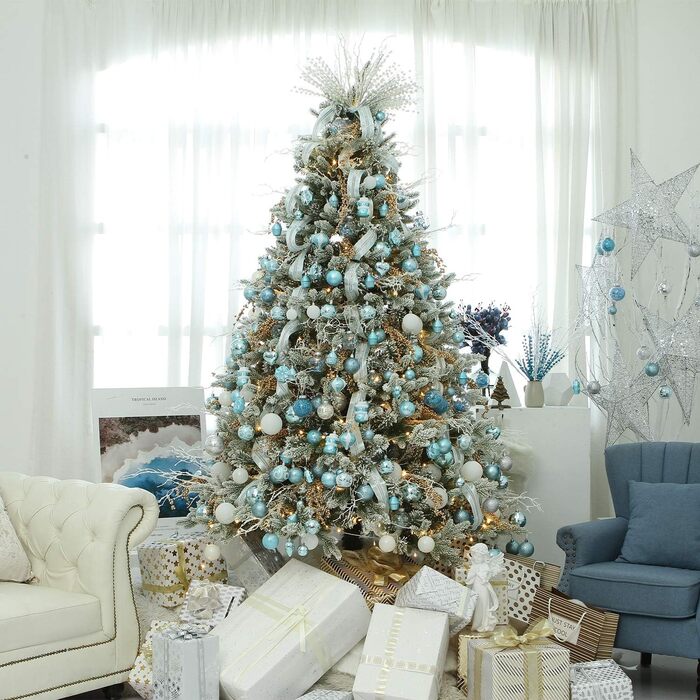 Декоративна куля на ялинку Sea Team з малюнком та блискітками, блакитна (60 мм)