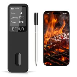 Термометр для м'яса BFOUR BF-30 PRO: бездротовий Bluetooth термометр-щуп з LCD-дисплеєм, IP67, для приготування BBQ, гриля, духовки, кухні (чорний)