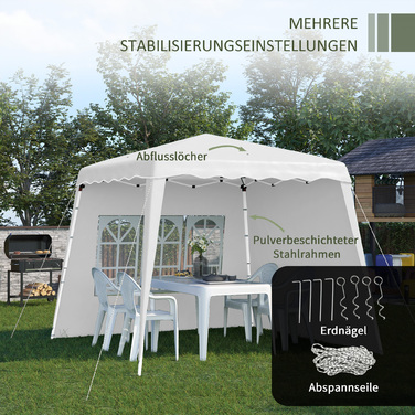 Outsunny Folding Gazebo 2.4 x 2.4m Gazebo with Adjustable Side Walls Party Tent with UV Protection, Folding Tent with Carry Bag for Garden, Balcony, Oxford, Steel, White | Aosom