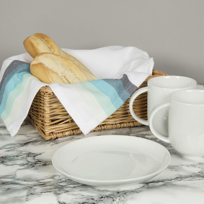 Sticky Toffee 100% Cotton Dishcloths, Multicolor Herringbone Pattern, Pack of 5 Dishcloths | 50 x 70 cm | Turquoise Blue | Absorbent Restaurant, Bar, Glass Kitchen Cloths