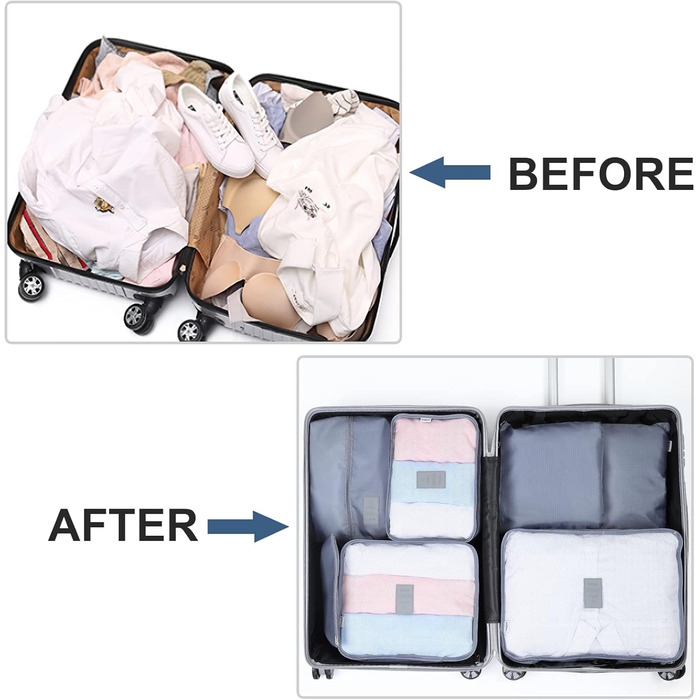 Органайзер для валізи AiQInu, набір 7 шт: кубики для пакування, сумки для одягу та взуття, сірий