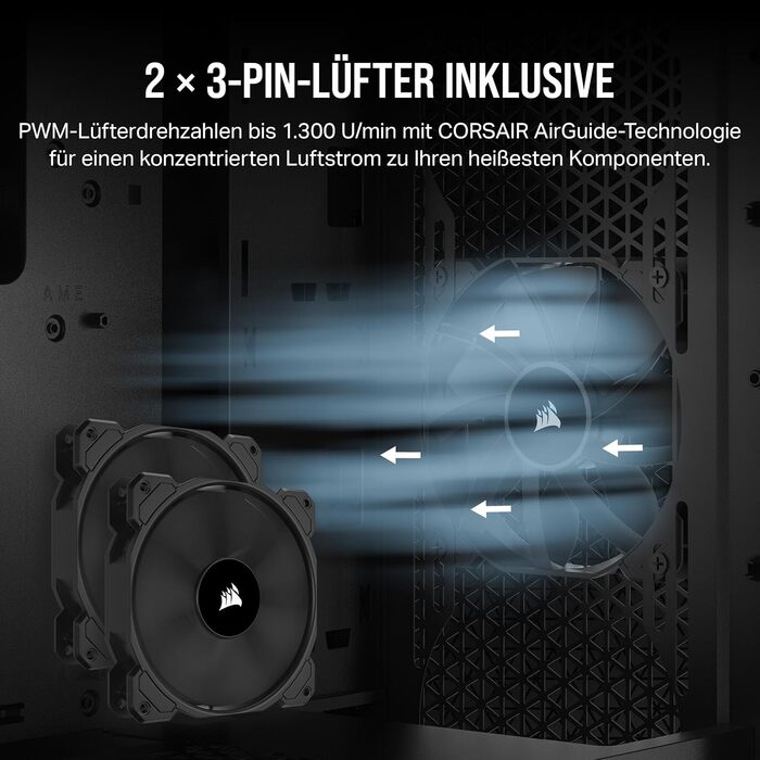 Корпус для ПК CORSAIR 3000D Airflow Mid-Tower з 2 вентиляторами SP120 Elite, підтримка GPU з 4 слотами, чорний