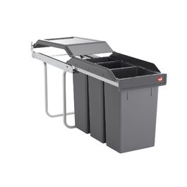 Подвійний висувний сміттєзбірник Hailo Tandem для шаф від 300 мм, 3 контейнери по 10л, сріблястий/антрацит