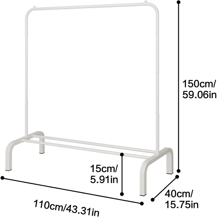 JIUYOTREE Clothes Rack, Coat Rack, Metal Clothes Rod, Durable Clothes Rod with Bottom Frame for Coats, Skirts, Shirts, Sweaters, White