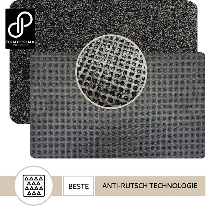 Килимок для підлоги DOMOPRIMA з мікрофібри, миючий, неслизький, надзвичайно поглинаючий та плоский – антибактеріальний, для внутрішнього та зовнішнього використання (Антрацит, 60x40 см)