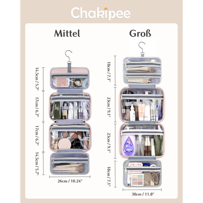 Чоловіча/Жіноча дорожня косметичка для підвішування – водовідштовхувальна, з прозорим вікном, рожевого кольору, середнього розміру (30x23x10 см)