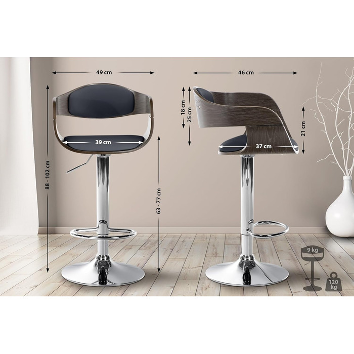 Kingston Adjustable Bar Stool with Faux Leather Seat - Black/Gray