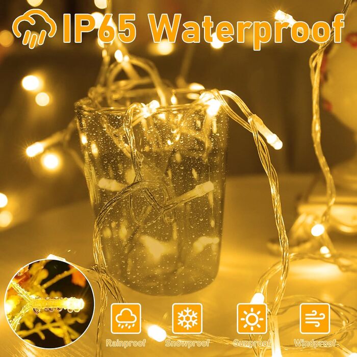 Ланцюжок прикрас для дому та саду на батарейках, 30м, 300 LED, з таймером, 8 режимів, тепле біле світло, вологостійкий, для декору кімнати, вечірки, балкону, ялинки