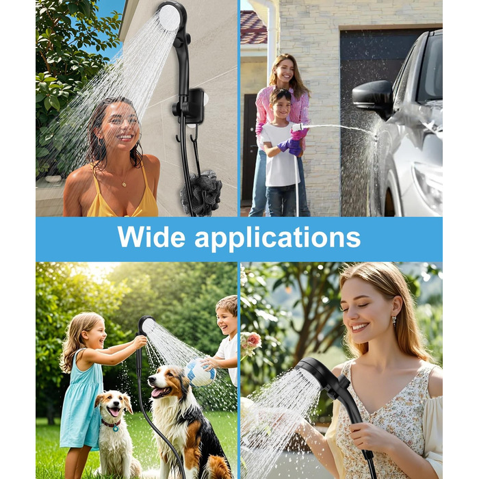 WADEO Portable Camping Shower Battery with Pump, Camping Shower with Rechargeable 6000/8000mAh Battery, Mobile Showers Outdoor Showers with Showerhead and Hose, for Camping, Travel, Garden, and Car Washing