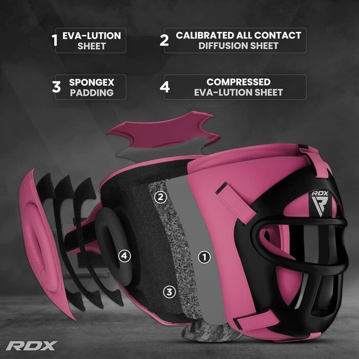 RDX Leather Head Guard - Boxing, Muay Thai, Kickboxing, Taekwondo - Face & Nose Protection - Training Sparring Headgear (XL, Pink)
