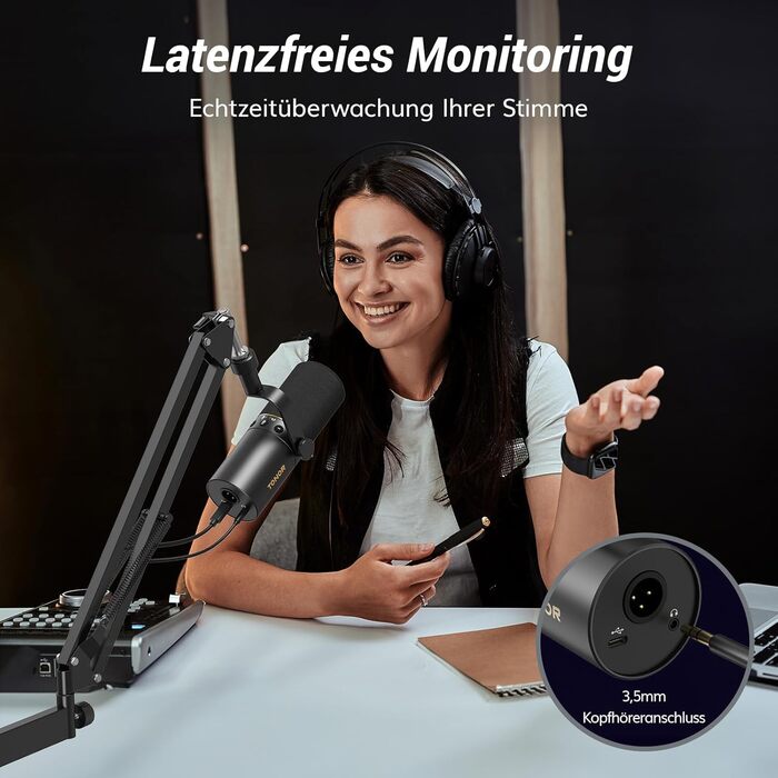 Мікрофон TONOR TD510+ для запису та стрімінгу: XLR/USB, динамічний, з кріпленням та кнопкою Mute, чорний