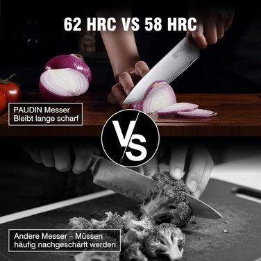 Набір кухонних ножів PAUDIN 4 шт: кухонний ніж, саторі, універсальний ніж, ніж для овочів. Професійний, гострий, з нержавіючої сталі 10Cr15CoMoV (твердість 62 HRC), з ергономічною дерев'яною ручкою