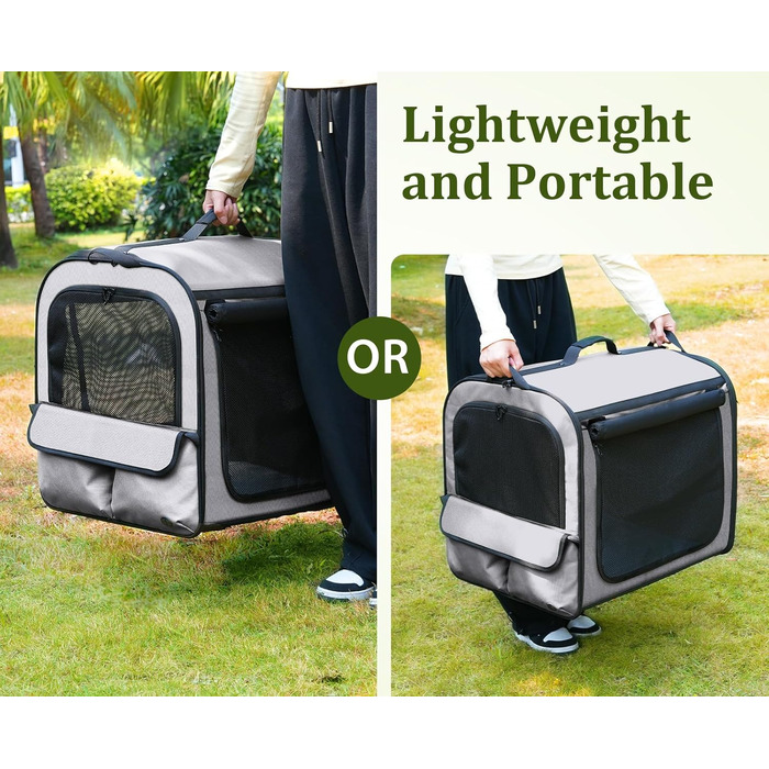 Транспортна переноска для собак Pecute: стабільна, складана, дихаюча, з ролетним віконцем (61x52x45 см)