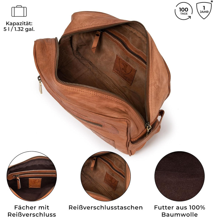 Шкіряна косметичка для подорожей Berliner Bags Vintage Paul, унісекс, коричнева (1 відділення)