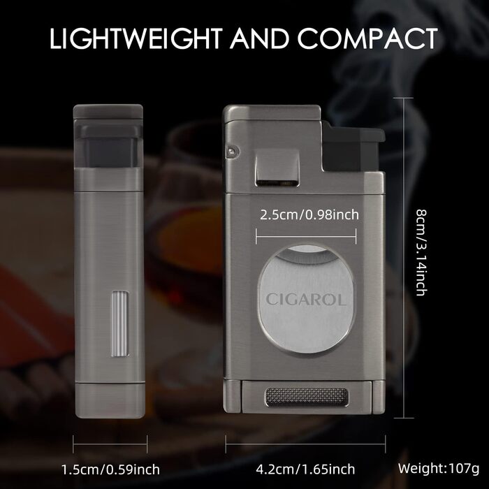 Чохол для сигар з шкіри, вологомір та запальничка 3-в-1, портативний, на 6 сигар, плоский різак, аксесуари, подарунок (чорний)