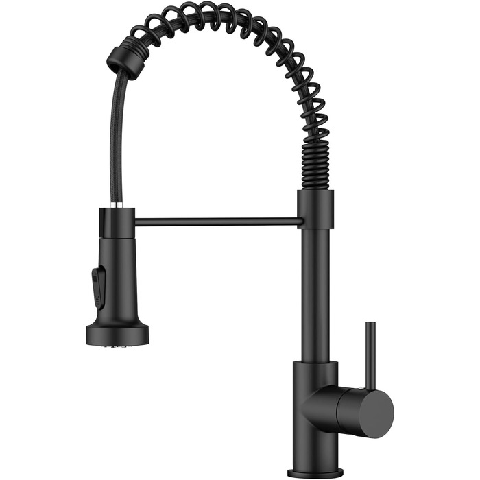 Змішувач для кухні FORIOUS висувний з душем, одноleverний, чорний мат, 360° обертання