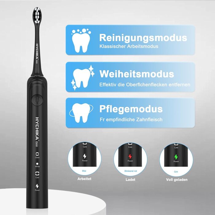 Електрична зубна щітка для дорослих з акумулятором 240 днів, 8 насадок, 3 режими, таймер 2 хв, IPX7 водонепроникна, чорна