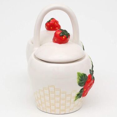 Dolomite sugar bowl with strawberry relief, size approximately 16.5 x 9.7 x 14 cm, 14
