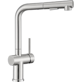 Змішувач кухонний з висувною лійкою, високого тиску, з двома режимами струменя, поворотний на 360°, L-подібний, з нержавіючої сталі (шліфований) Змішувач кухонний з висувною лійкою, високого тиску, з двома режимами струменя, поворотний на 360°, L-подібний, з нержавіючої сталі (шліфований)