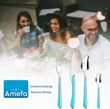 Amefa ECLAT Cutlery Set Turquoise Dining Cutlery 24-Piece for 6 People Stainless Steel Rust-Proof High-Quality Plastic Handle Shells Dishwasher-Safe Cutlery Set 6 People Camping Cutlery