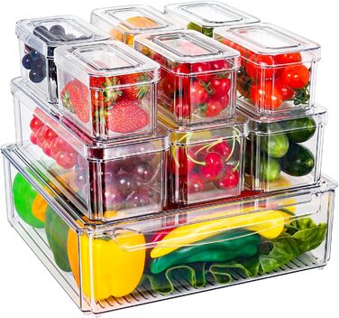 Refrigerator Organizer Set, 6-Piece Organizer Boxes for Refrigerator with Lids, Transparent Refrigerator Boxes Stackable, Storage Boxes for Refrigerator for Kitchen Cabinets (Model 1)