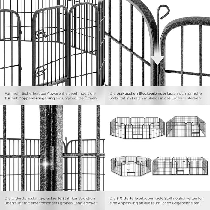 Турнік для цуценят Tectake 60 см, 8 гратуарів, переносний вольєр для тварин, вольєр для собак, котів, кроликів, морських свинок, для дрібних тварин - чорний 402502