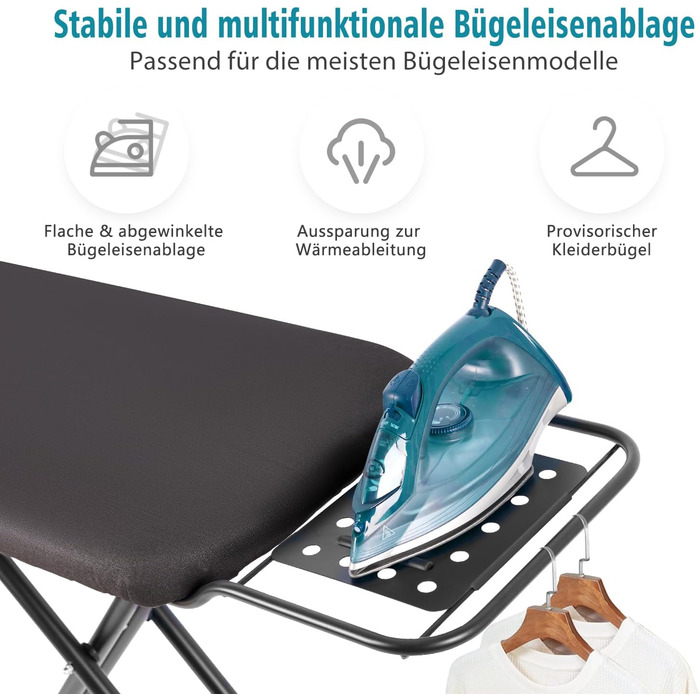 Гладильна дошка Jumbo 120 x 38 см з підставкою для праски, регульована висота до 95 см, чорна