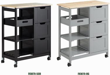SoBuy Rolling Kitchen Cart with 2 Removable Shelves and 1 Tray - White/Black