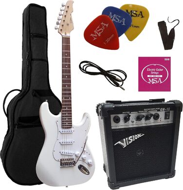 Електрогітара біла - повний комплект: підсилювач 20W, чохол, ремінь, струни, 3 медіатори St5 white